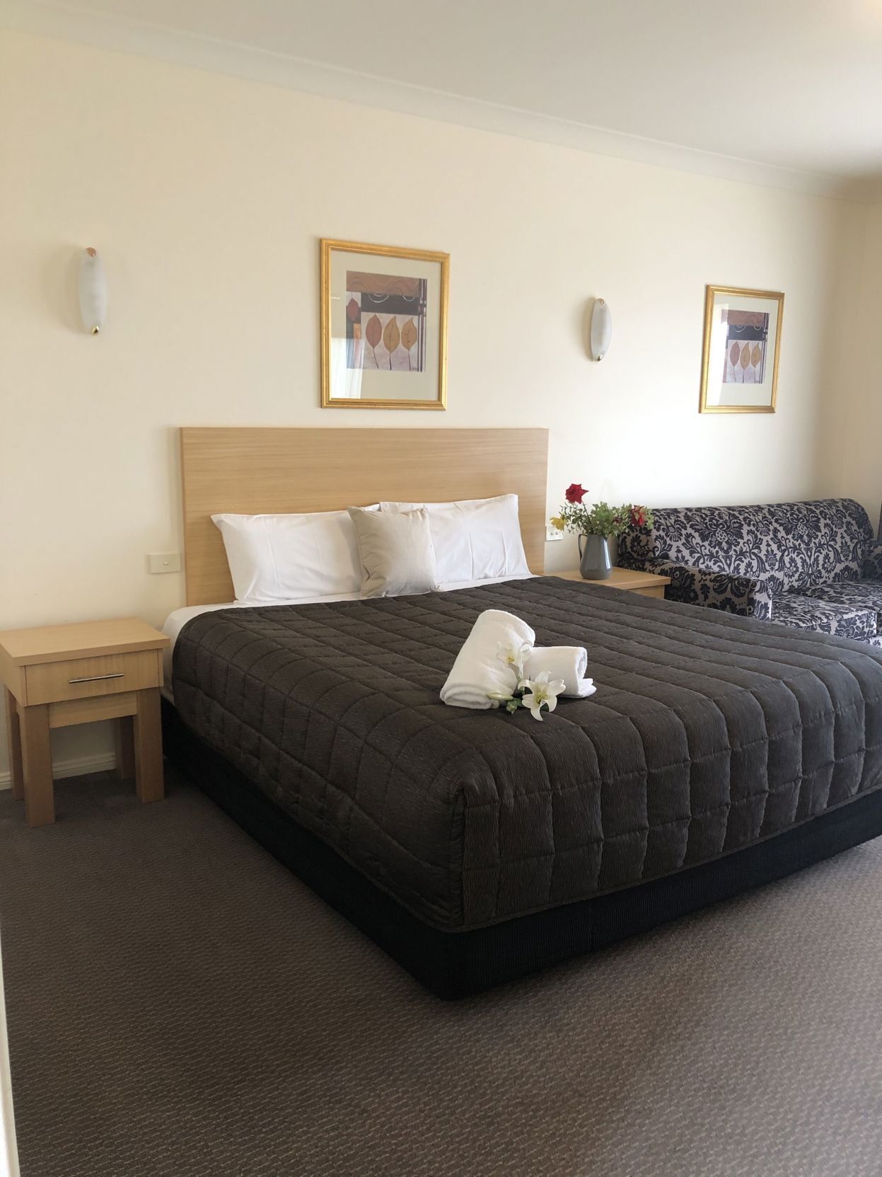 Minibar, desk, laptop workspace, iron/ironing board