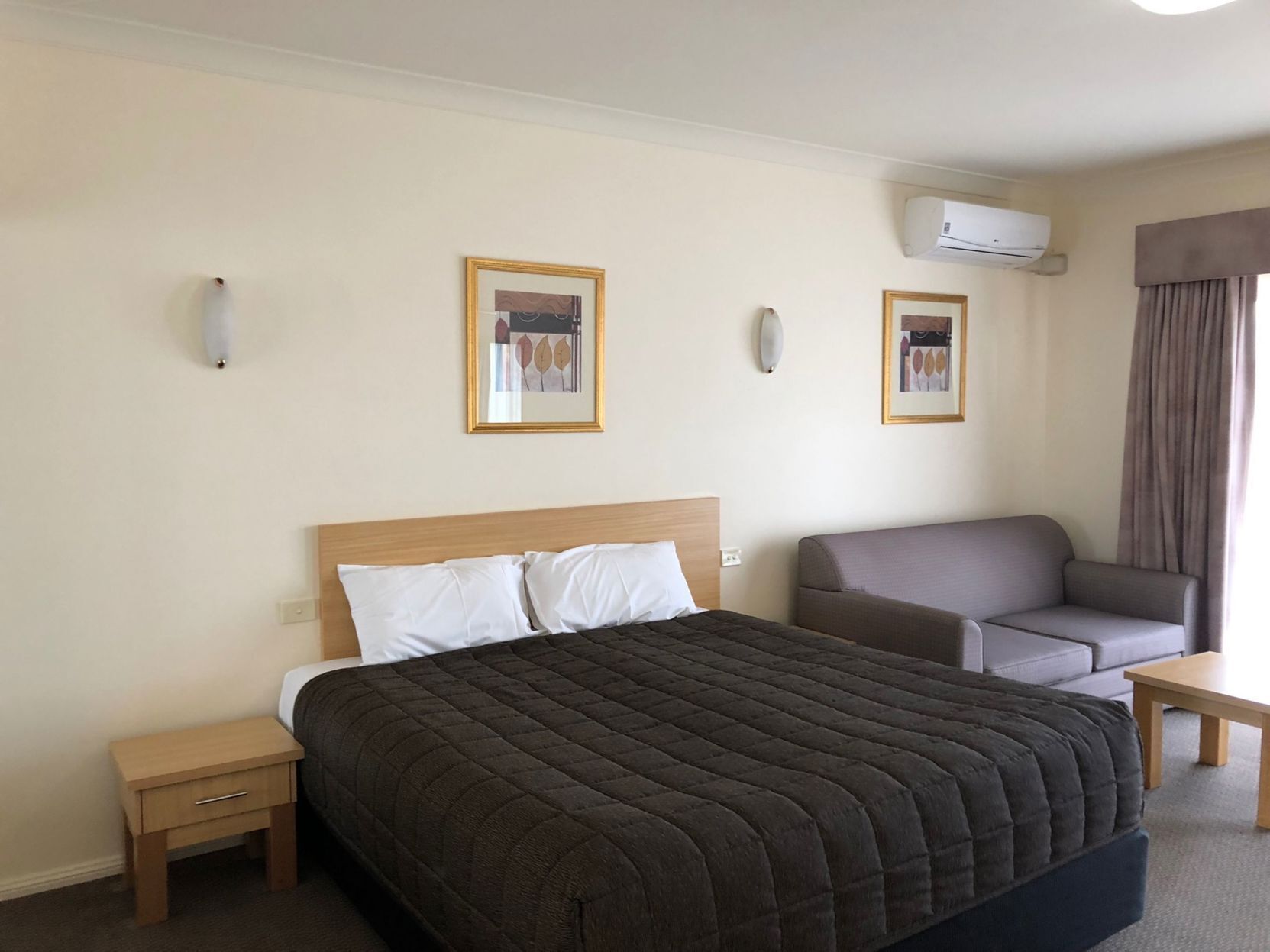 Minibar, desk, laptop workspace, iron/ironing board