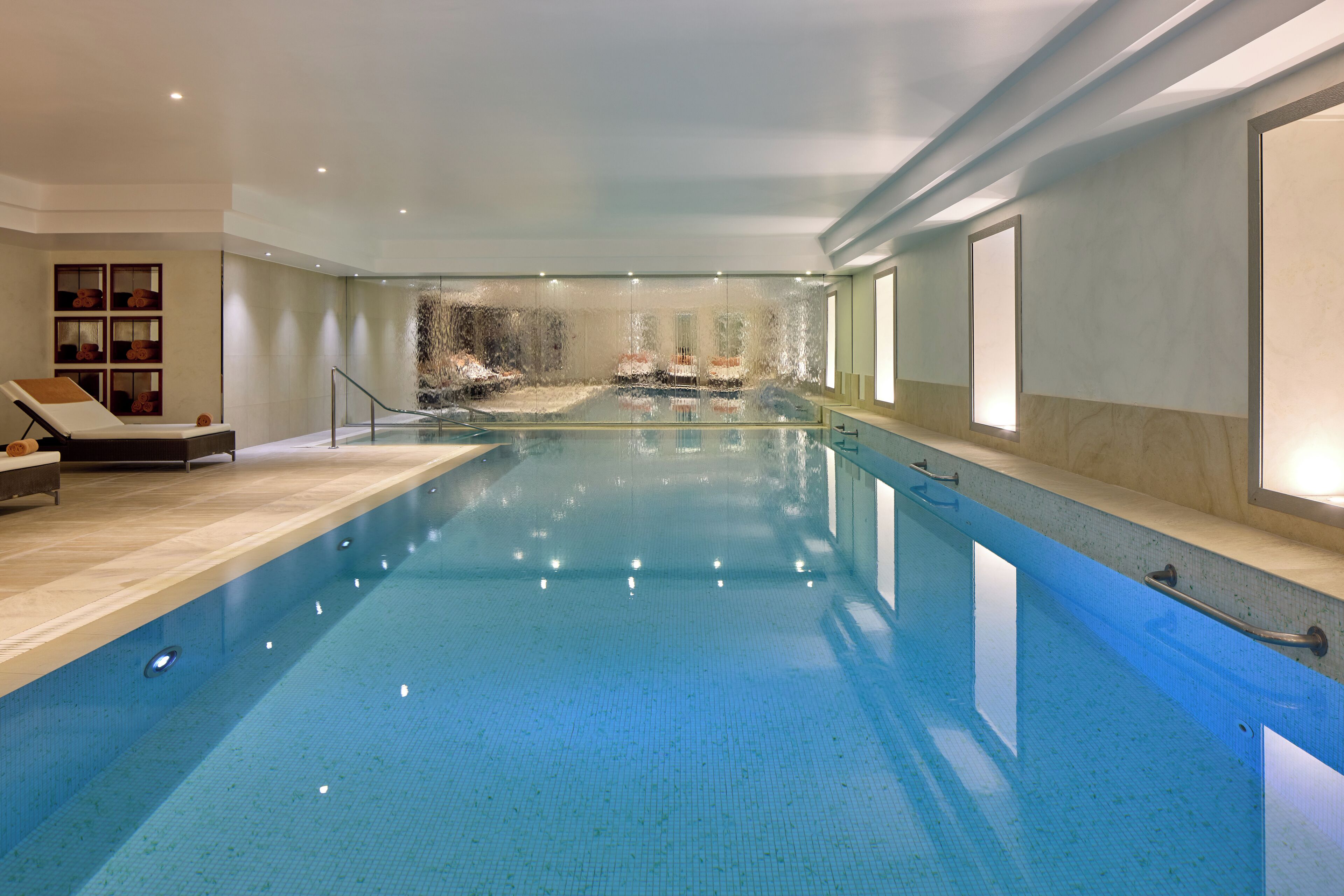 Indoor pool, open 8:00 AM to 9:00 PM, sun loungers