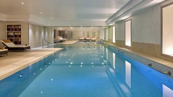 Indoor pool, open 8:00 AM to 9:00 PM, sun loungers