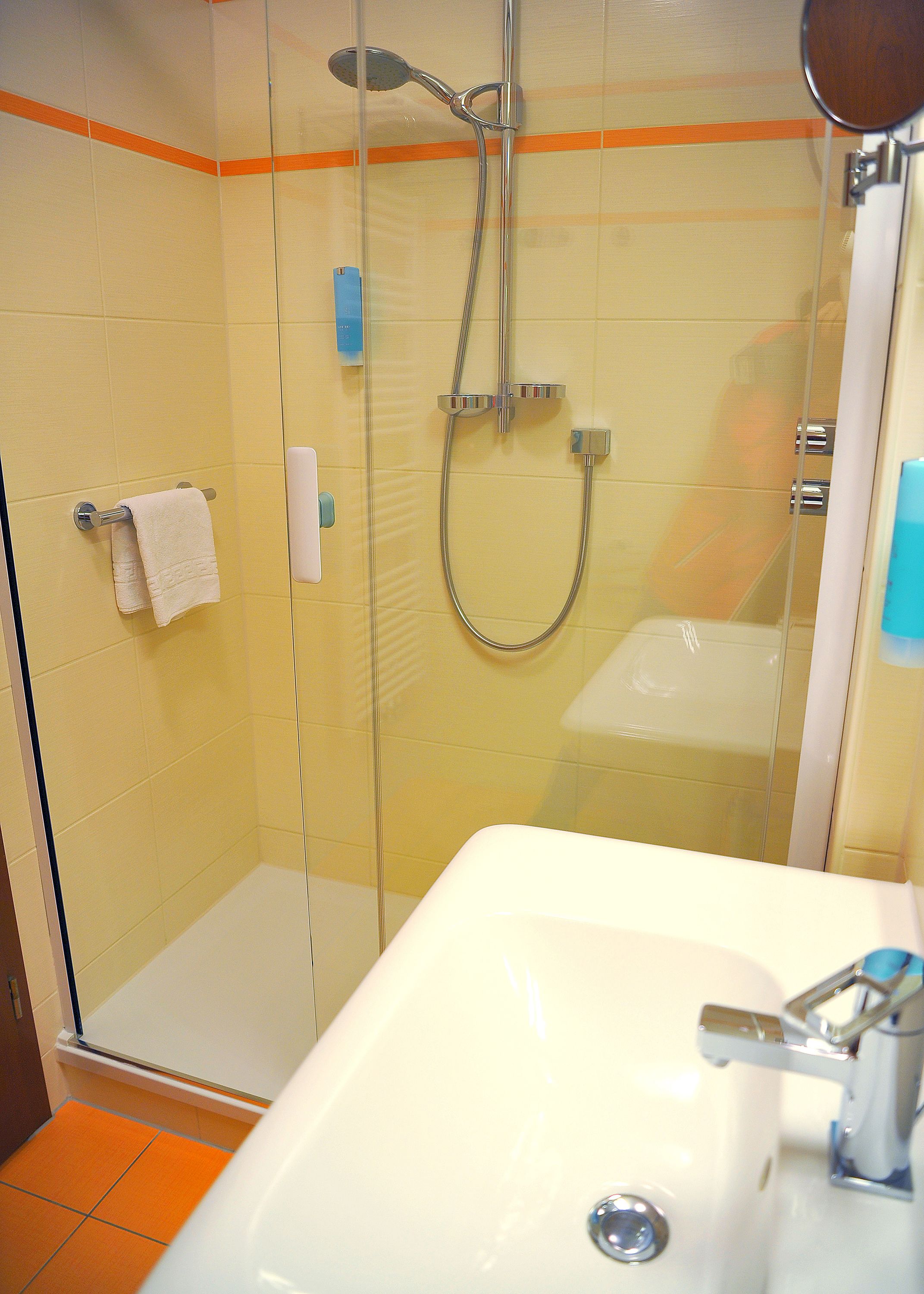 shower, free toiletries, hair dryer, towels