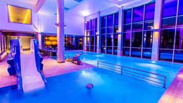Indoor pool, open 8 AM to 10 PM, sun loungers