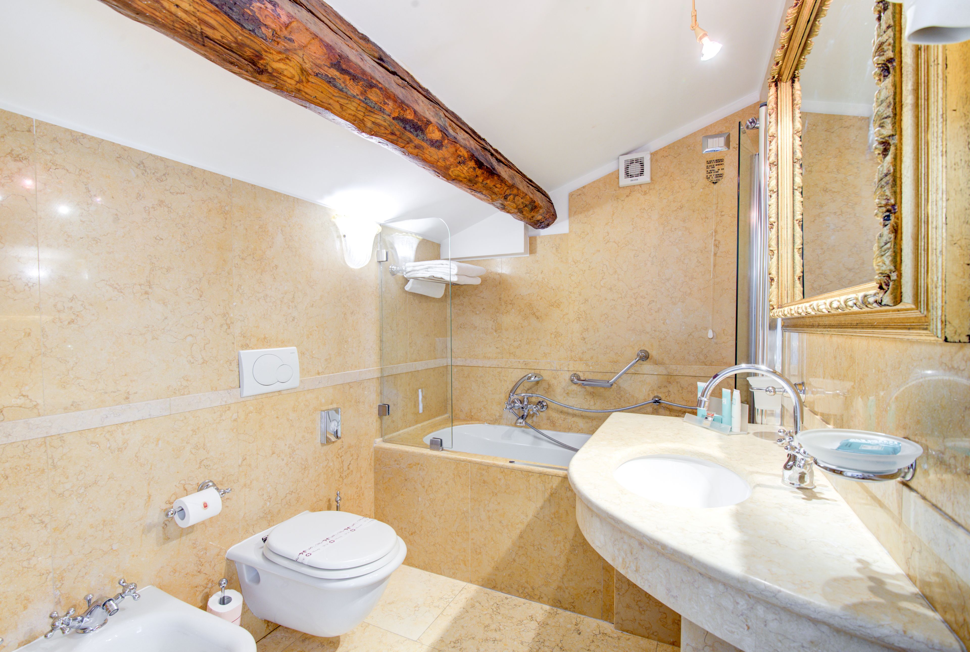 superior double or twin room | bathroom | hair dryer, bidet, towels