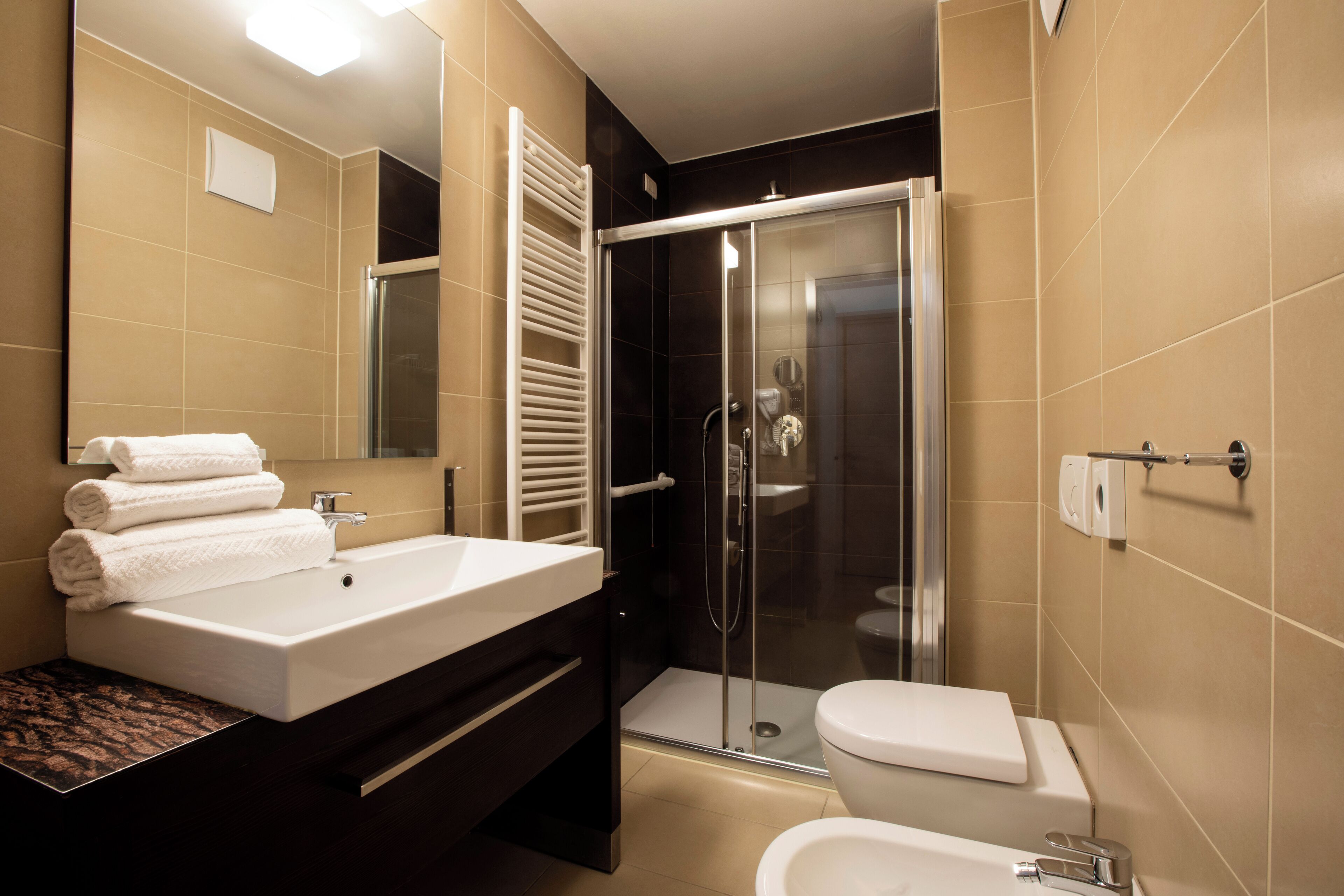 shower, free toiletries, hair dryer, towels