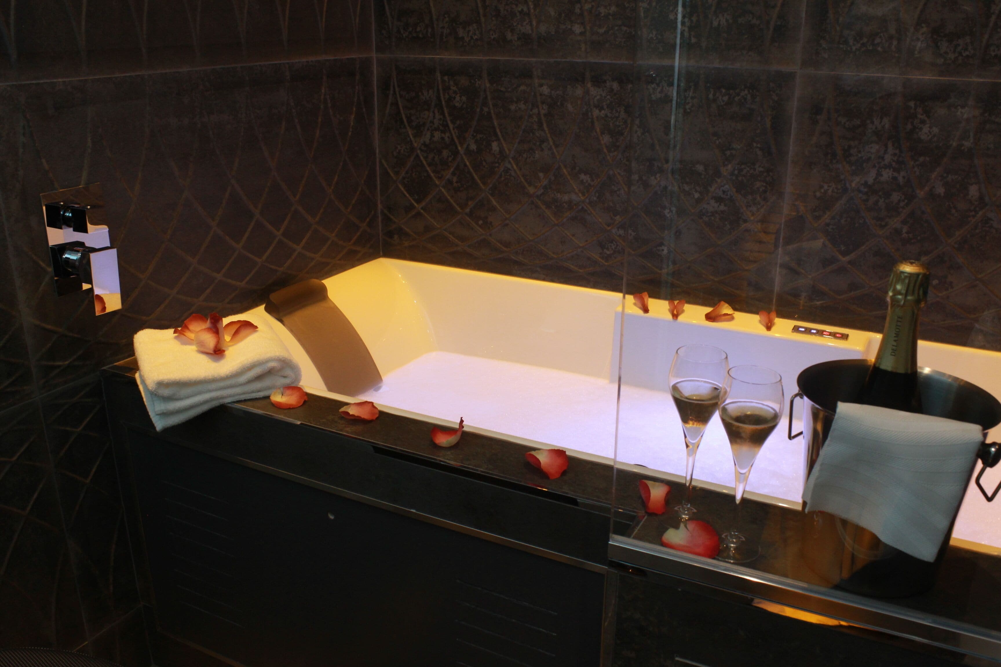 double room eiffel tower balneo bathtub | bathroom | combined shower/bathtub, jetted bath, rainfall showerhead