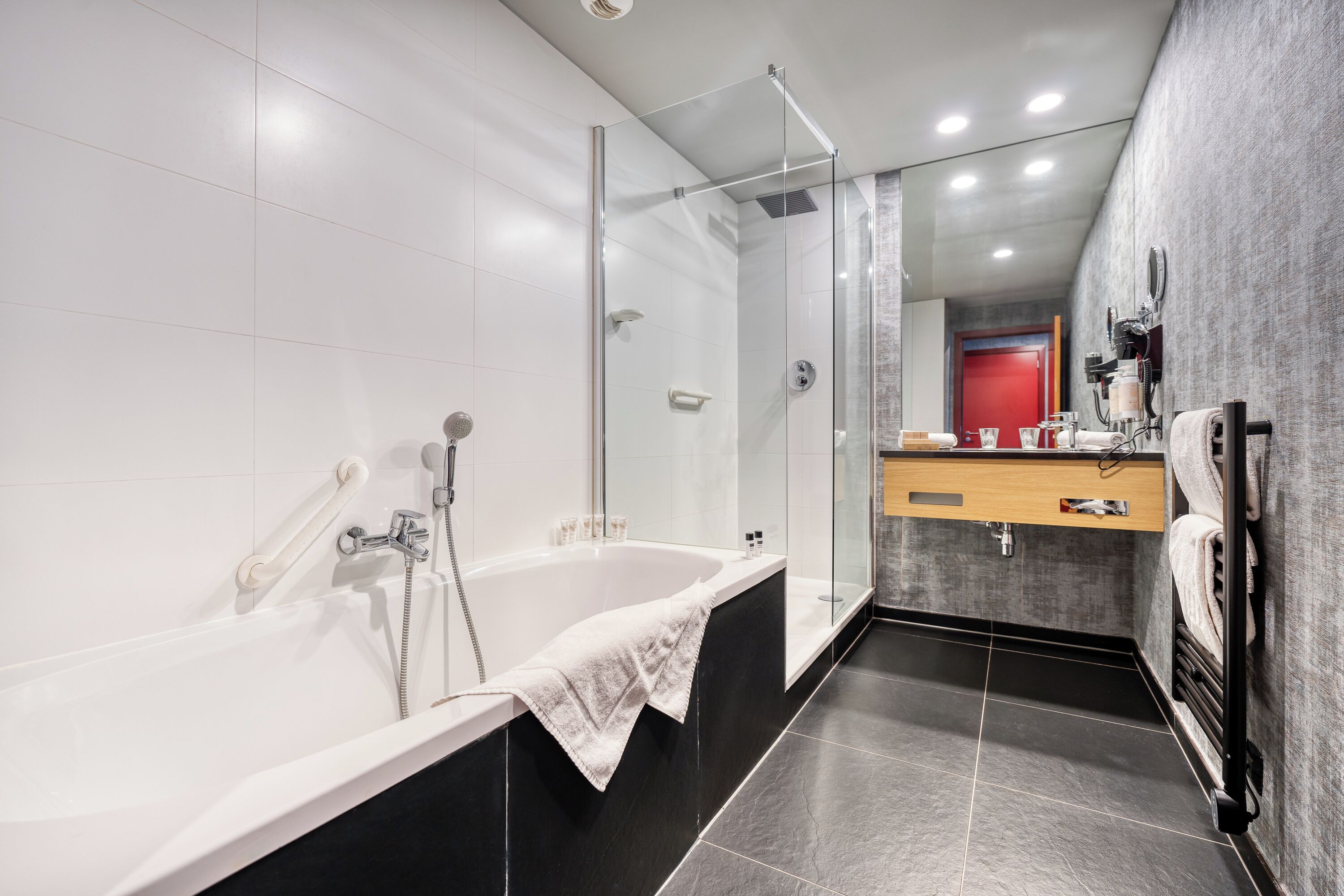 free toiletries, hair dryer, towels, soap