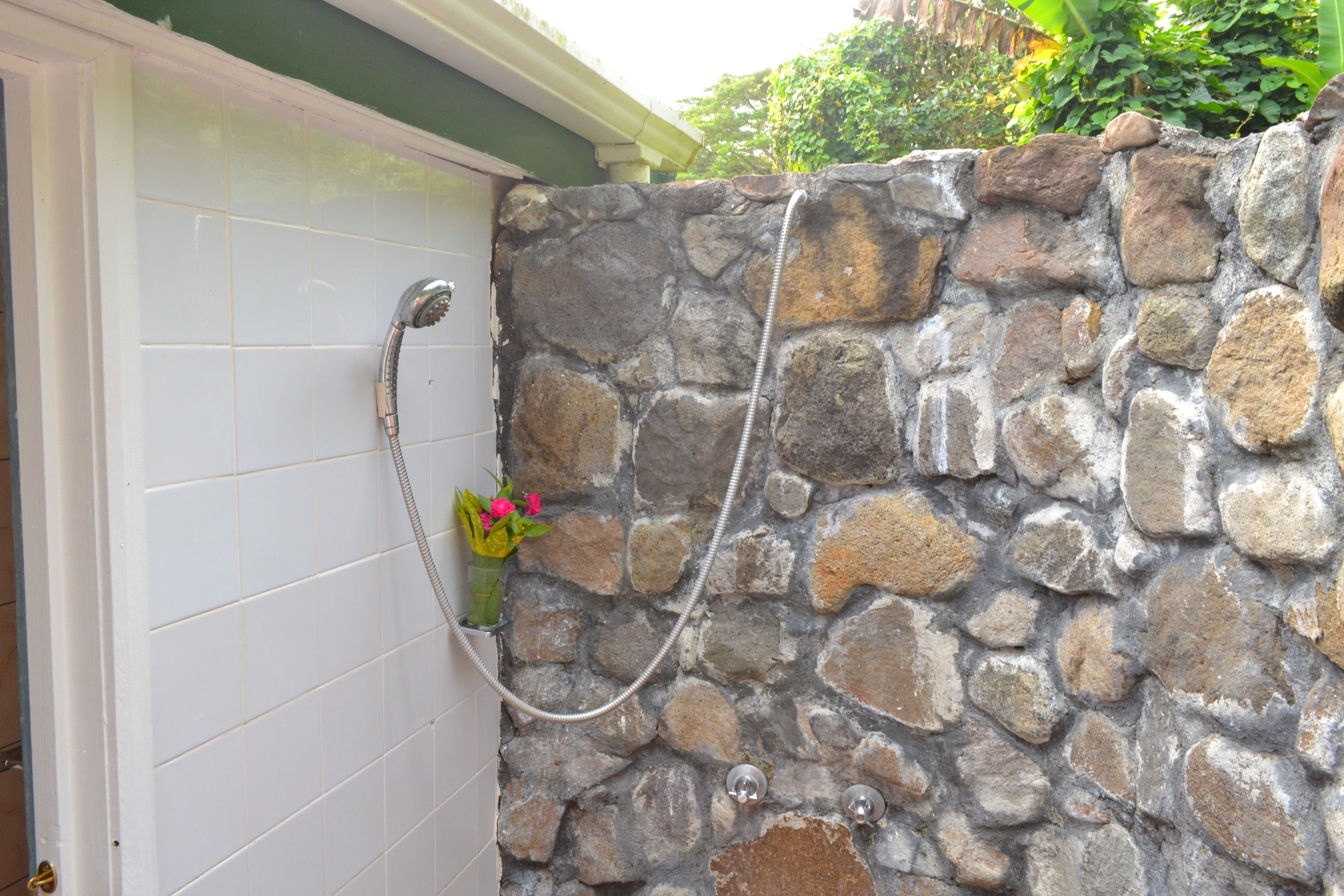 ocean view family bures | bathroom | shower, rainfall showerhead, hair dryer, towels
