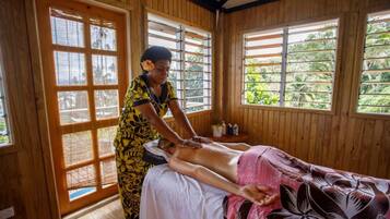 Outdoor treatment areas, body treatments, deep-tissue massages