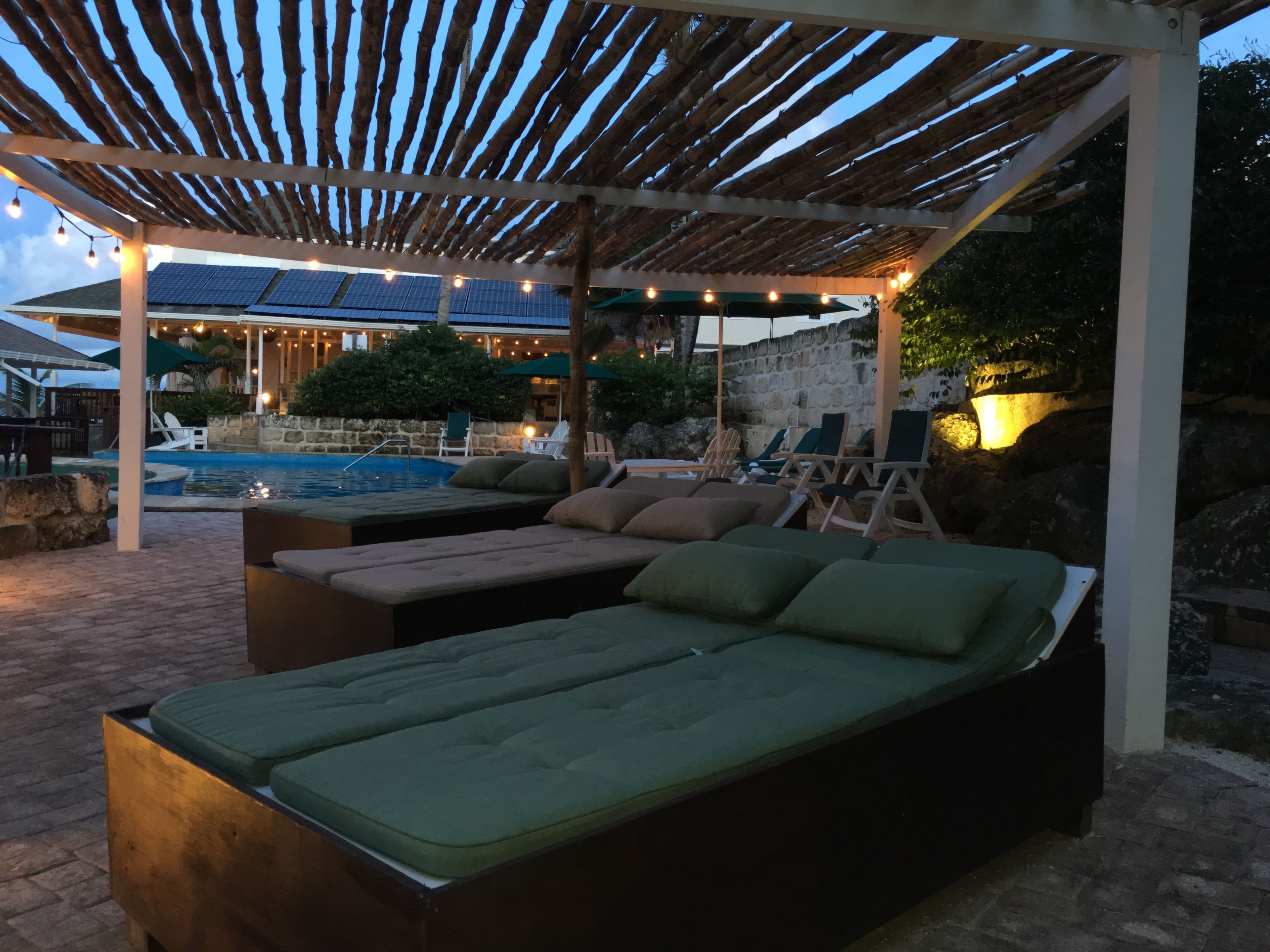 outdoor pool, pool loungers