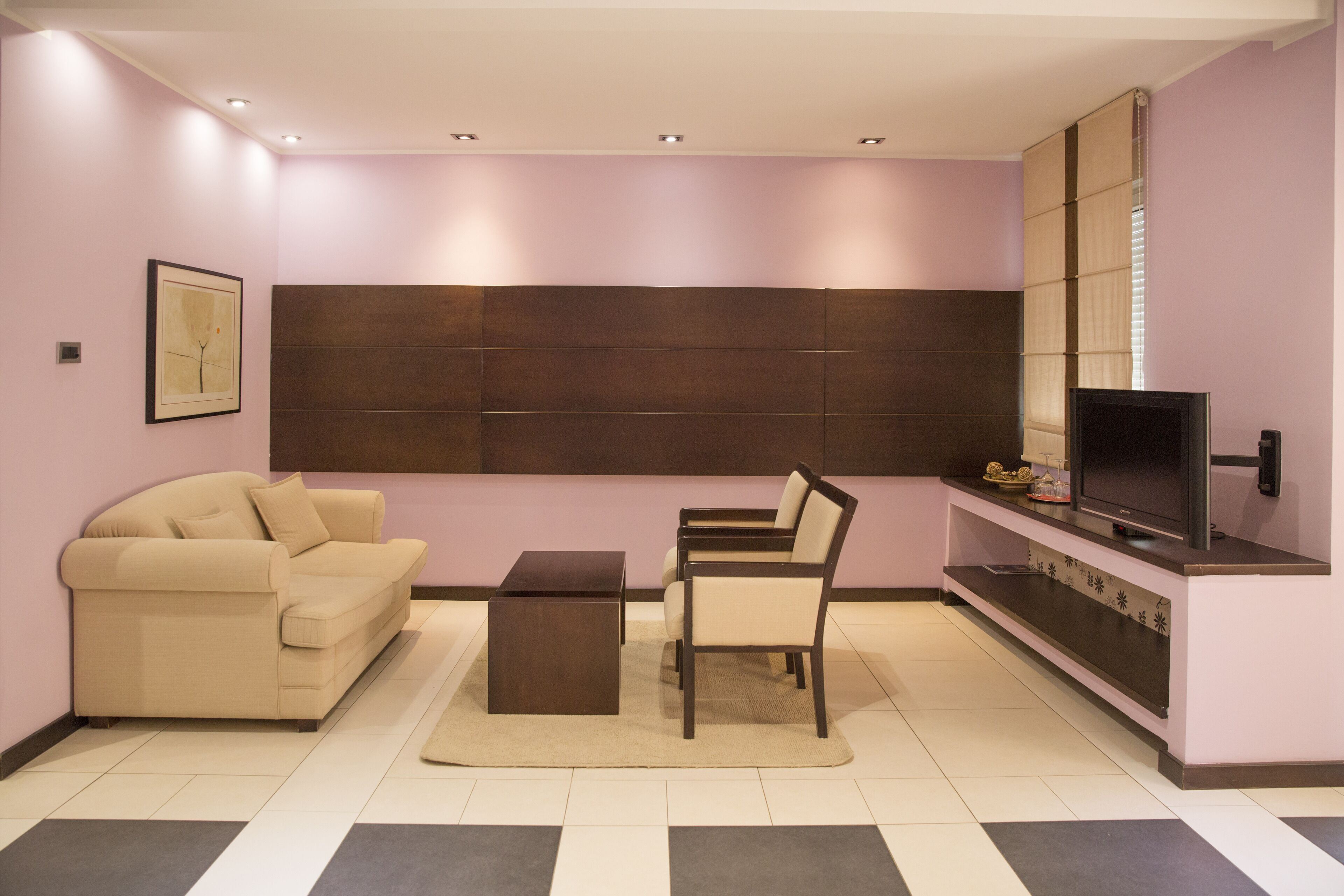 superior double room, terrace | living room | 65-cm lcd tv with cable channels, tv, dvd player