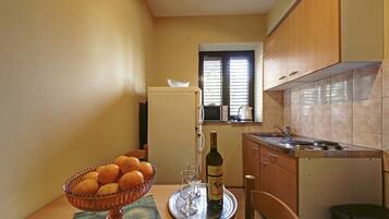 Panoramic Apartment, Balcony (for 5 people) | Private kitchen | Fridge, microwave