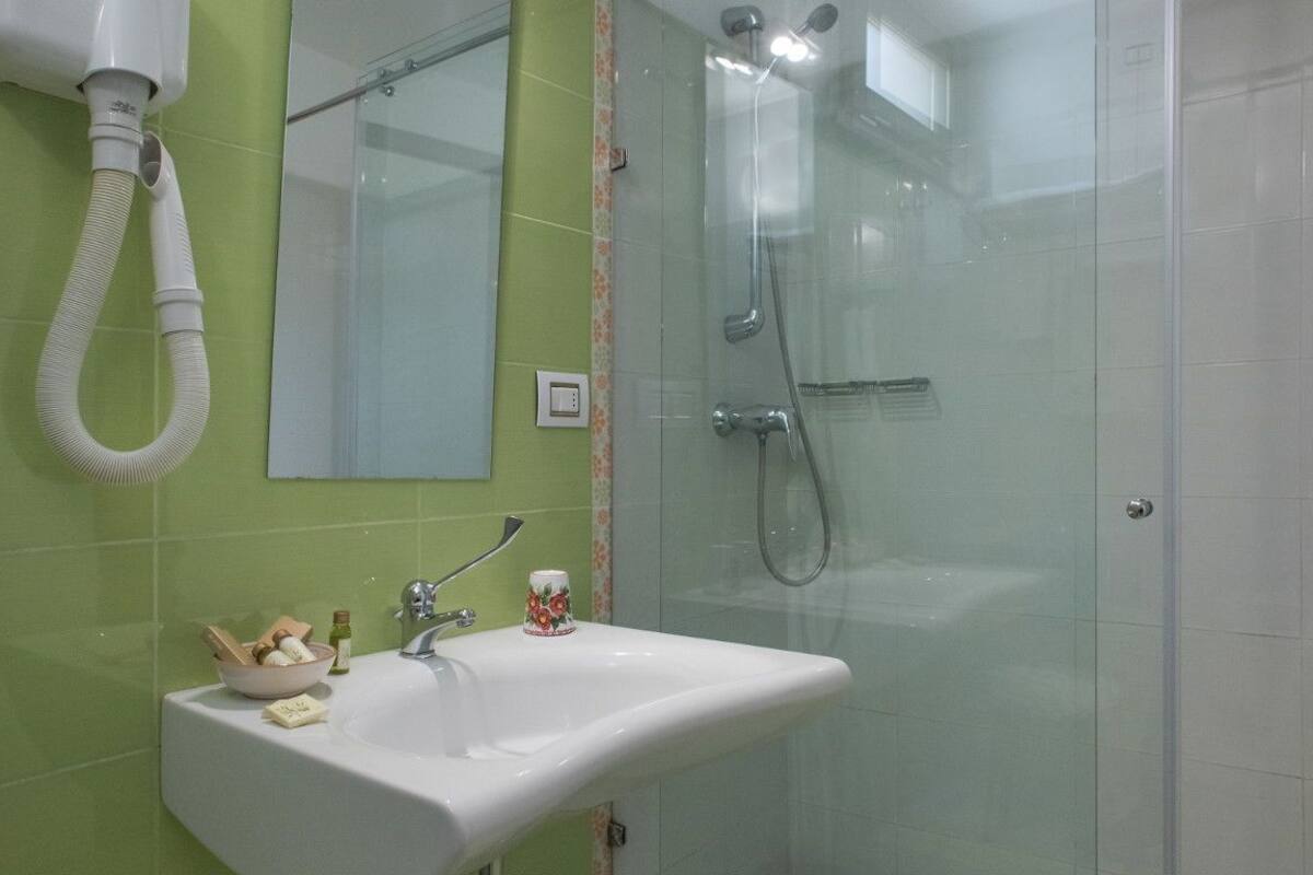 family room | bathroom amenities | shower, free toiletries, hair dryer, towels