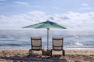 On the beach, beach umbrellas
