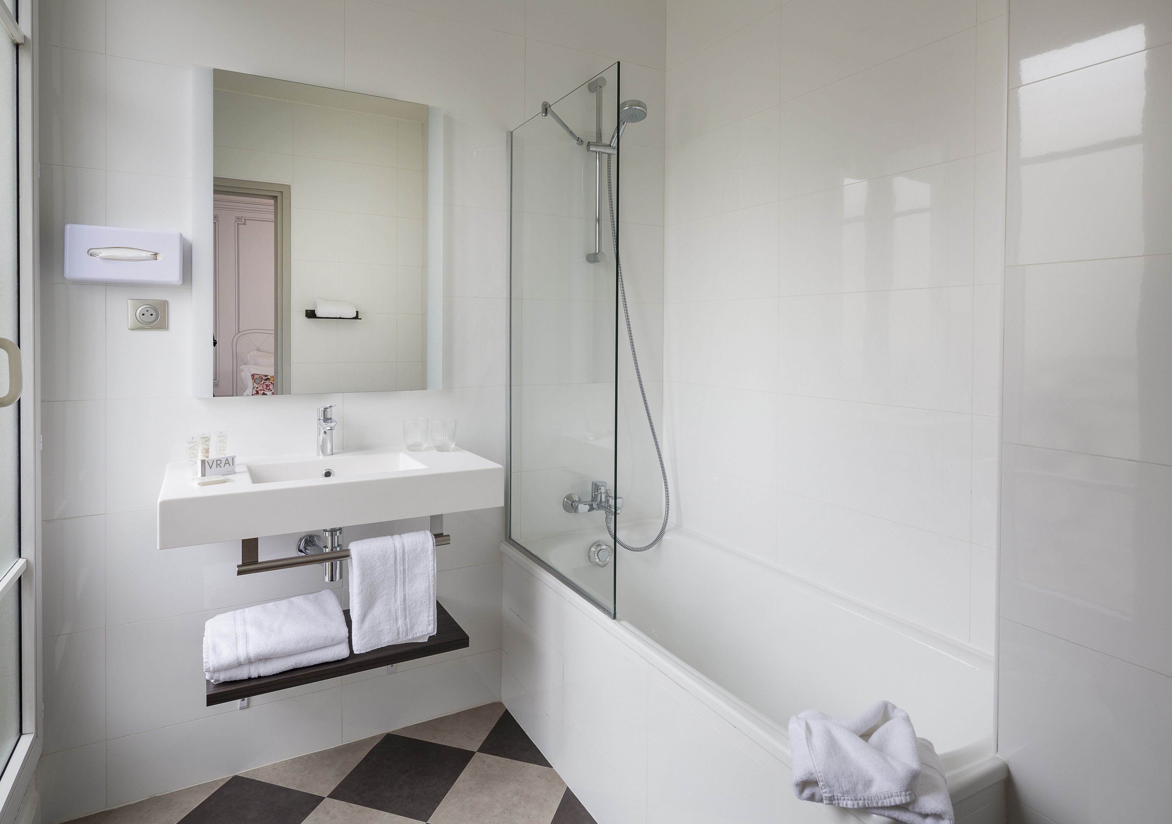 double room (with air conditioning) | bathroom | eco-friendly toiletries, hair dryer, towels, soap