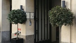 La entrada al Hôtel Paris Vaugirard, con una reja de metal y dos plantas en macetas.