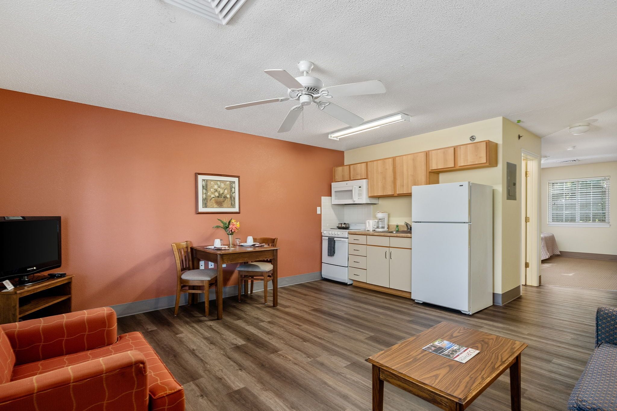 suite, 2 double beds | private kitchen | full-sized fridge, microwave, stovetop, coffee/tea maker