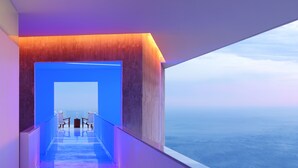 A modern hotel corridor with a view of the sea. - Encanto Acapulco (Acapulco)