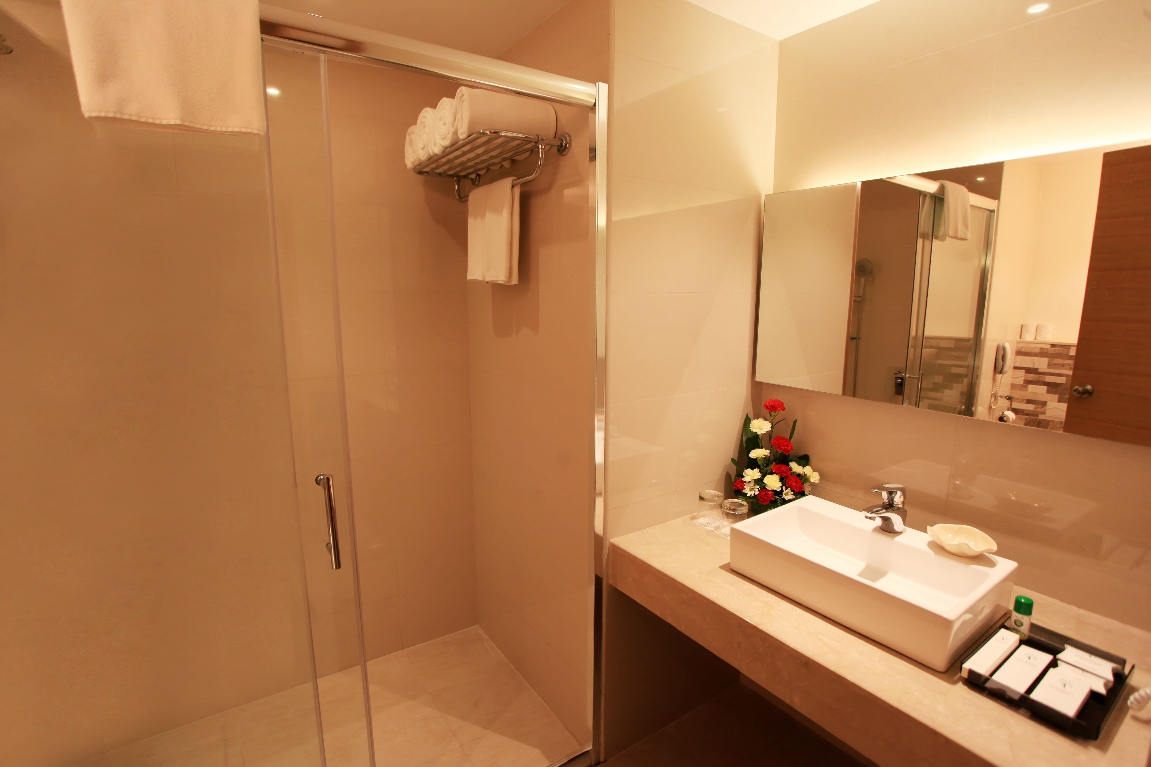 silk | bathroom | shower, rainfall showerhead, free toiletries, hair dryer