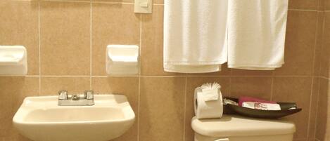 A bathroom with a pedestal sink, a toilet, and a mirror.