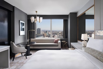 Egyptian cotton sheets, premium bedding, down comforters, pillowtop beds at The Ritz-Carlton, Los Angeles