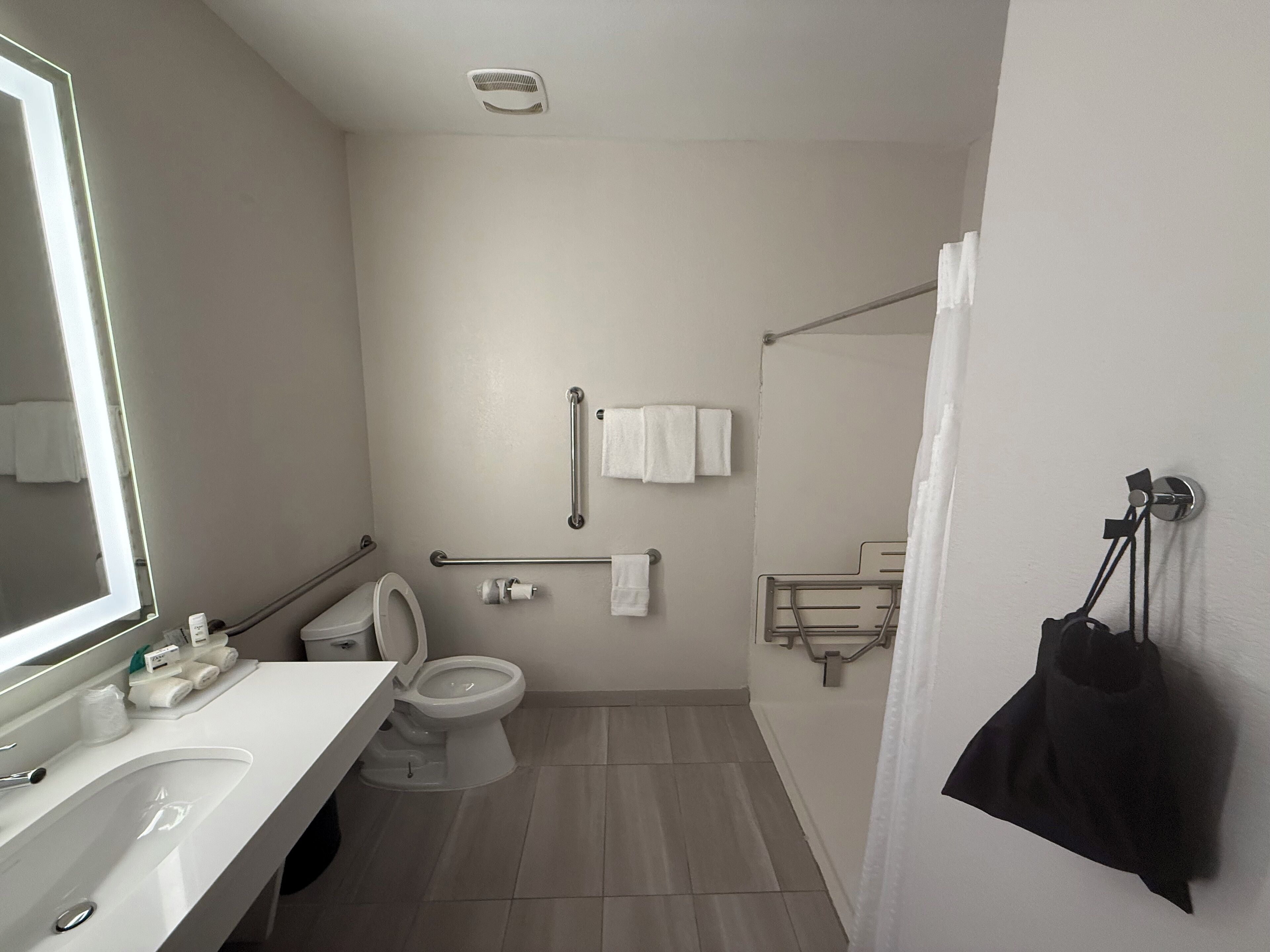 suite, 2 double beds, accessible (mobility accessible, roll-in shower) | bathroom | combined shower/bathtub, free toiletries, hair dryer, towels
