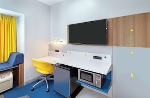 Premium bedding, desk, blackout curtains, iron/ironing board