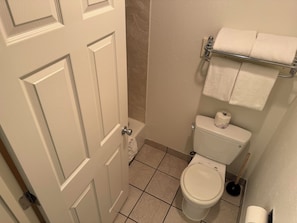 Quarto luxo, várias camas, para não fumantes, geladeira e micro-ondas | Banheiro | Chuveiro/banheira combinados, secador de cabelo, toalhas de banho