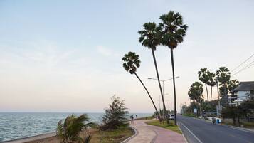 On the beach, beach towels