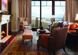 TV, fireplace, pay movies, heated floors