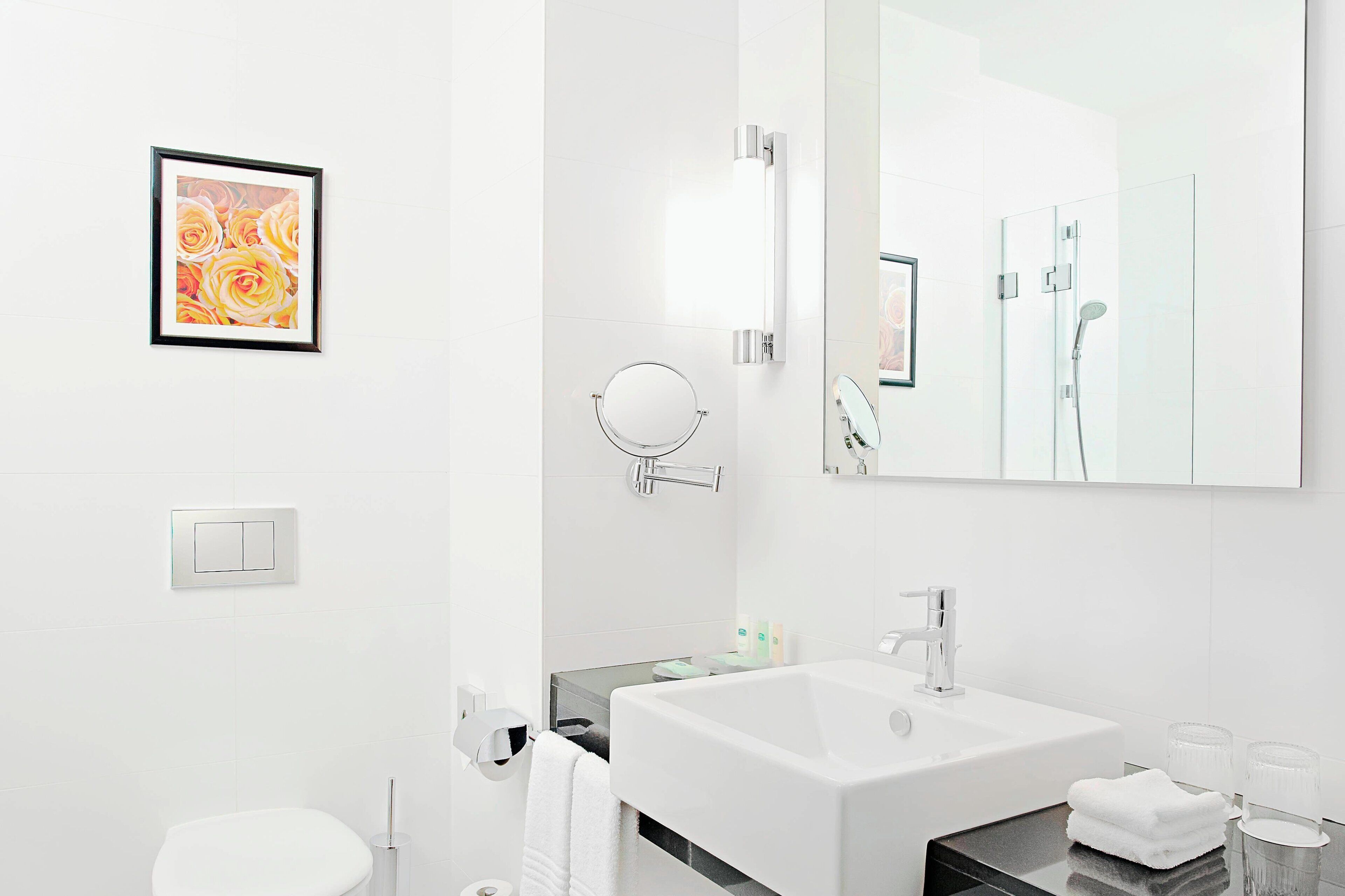 free toiletries, hair dryer, towels