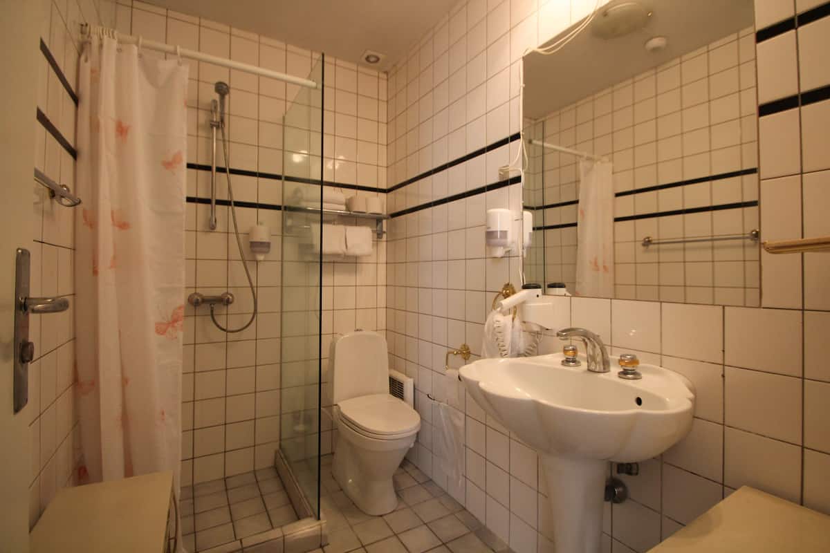 junior double room (brudeværelse) | bathroom | shower, eco-friendly toiletries, hair dryer, towels
