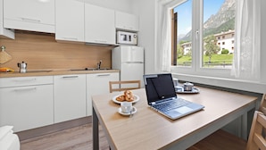 Standard Apartment, 1 Bedroom, Balcony (4 pax North) | Private kitchen | Espresso maker, coffee/tea maker, fridge, microwave - Residence Lagorai (Tesero)