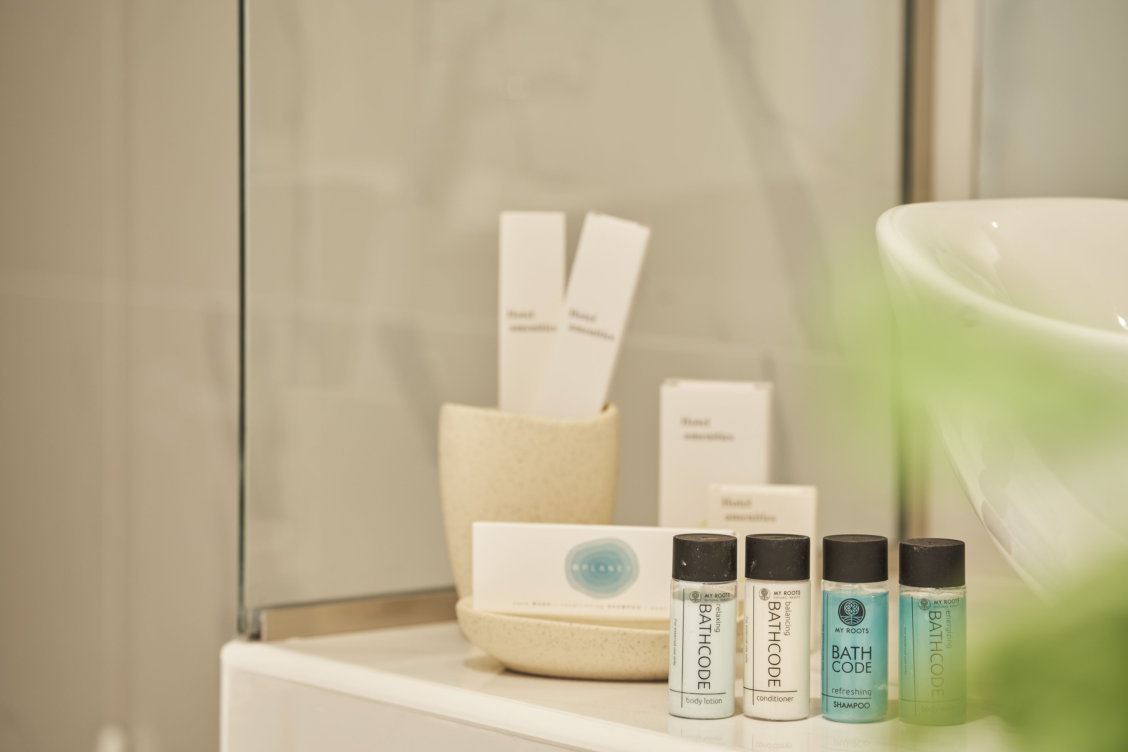 free toiletries, hair dryer, bidet, towels