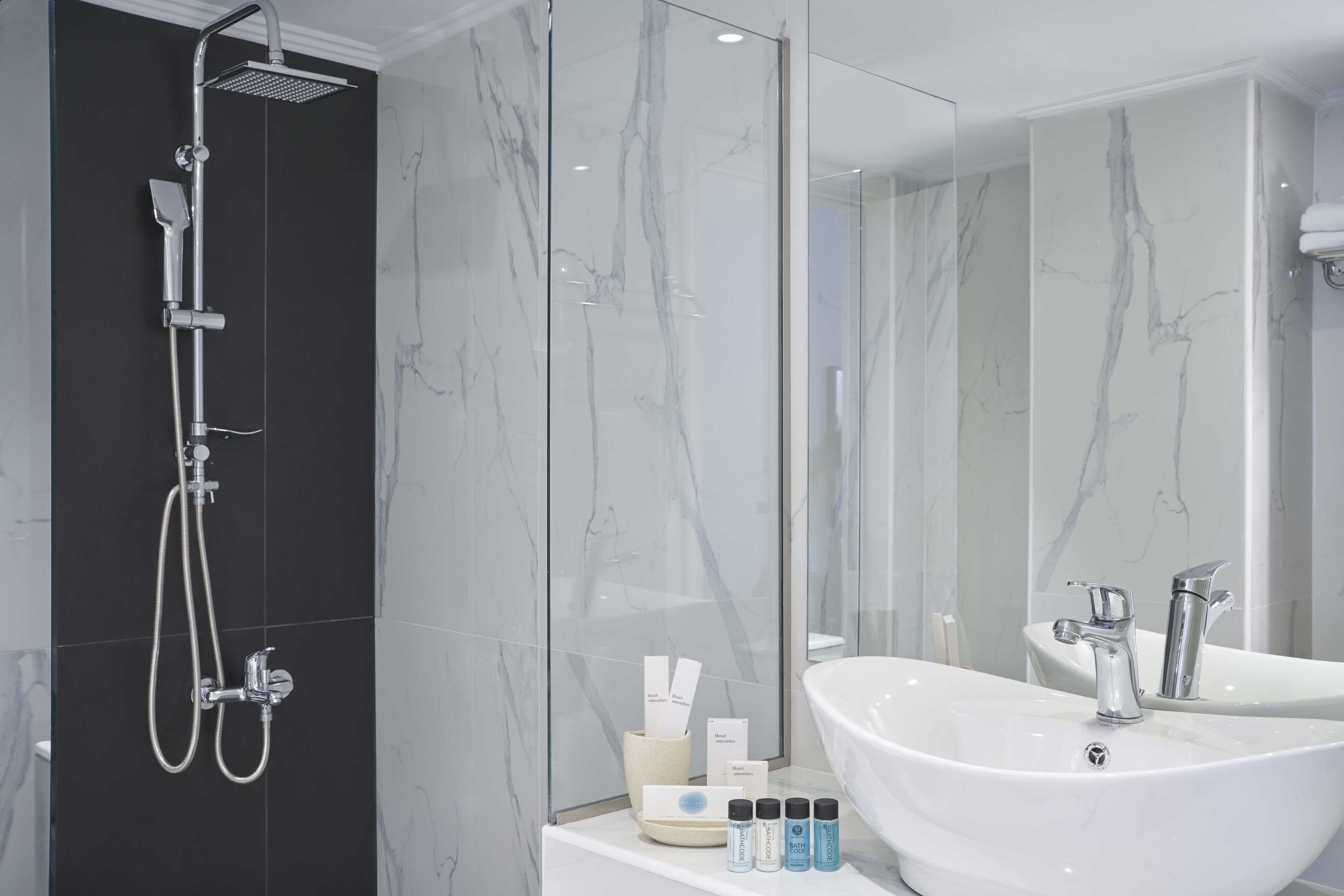 free toiletries, hair dryer, bidet, towels