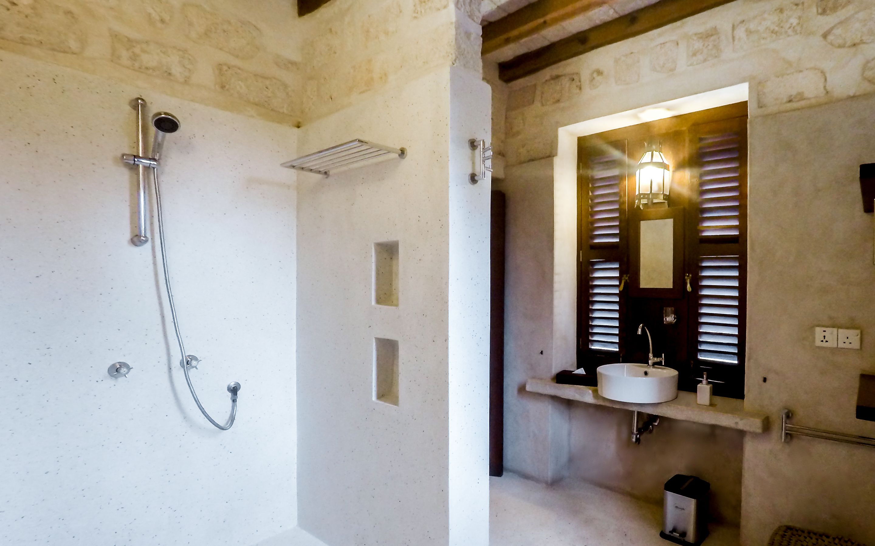 junior suite, sea facing | bathroom | shower, designer toiletries, hair dryer, bathrobes