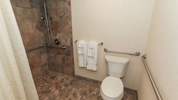Room, 1 King Bed, Mobility Accessible (Alpine) | Bathroom | Hair dryer, towels