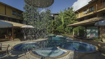 Outdoor pool, pool umbrellas, pool loungers