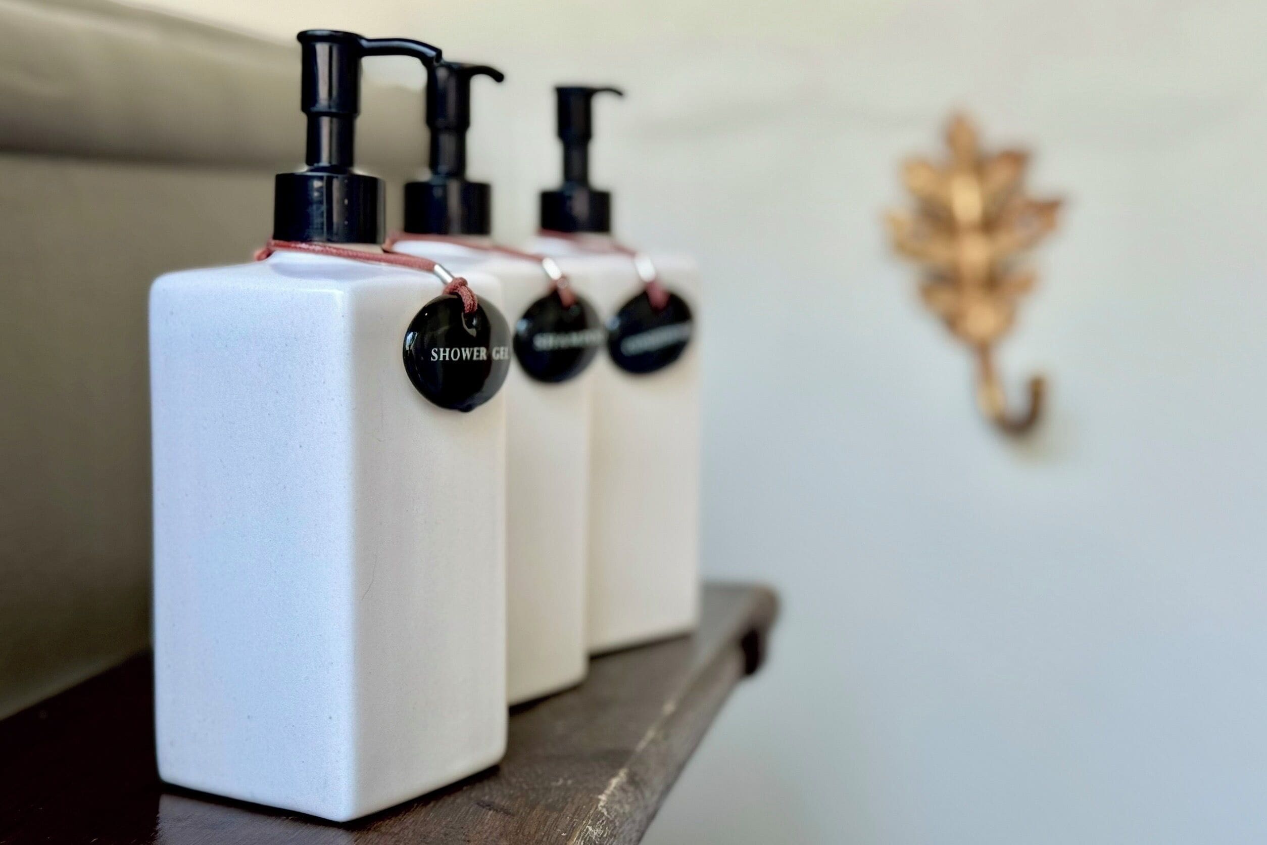 separate bathtub and shower, free toiletries, hair dryer, bathrobes