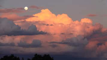 A landscape with a prominent moon and clouds.