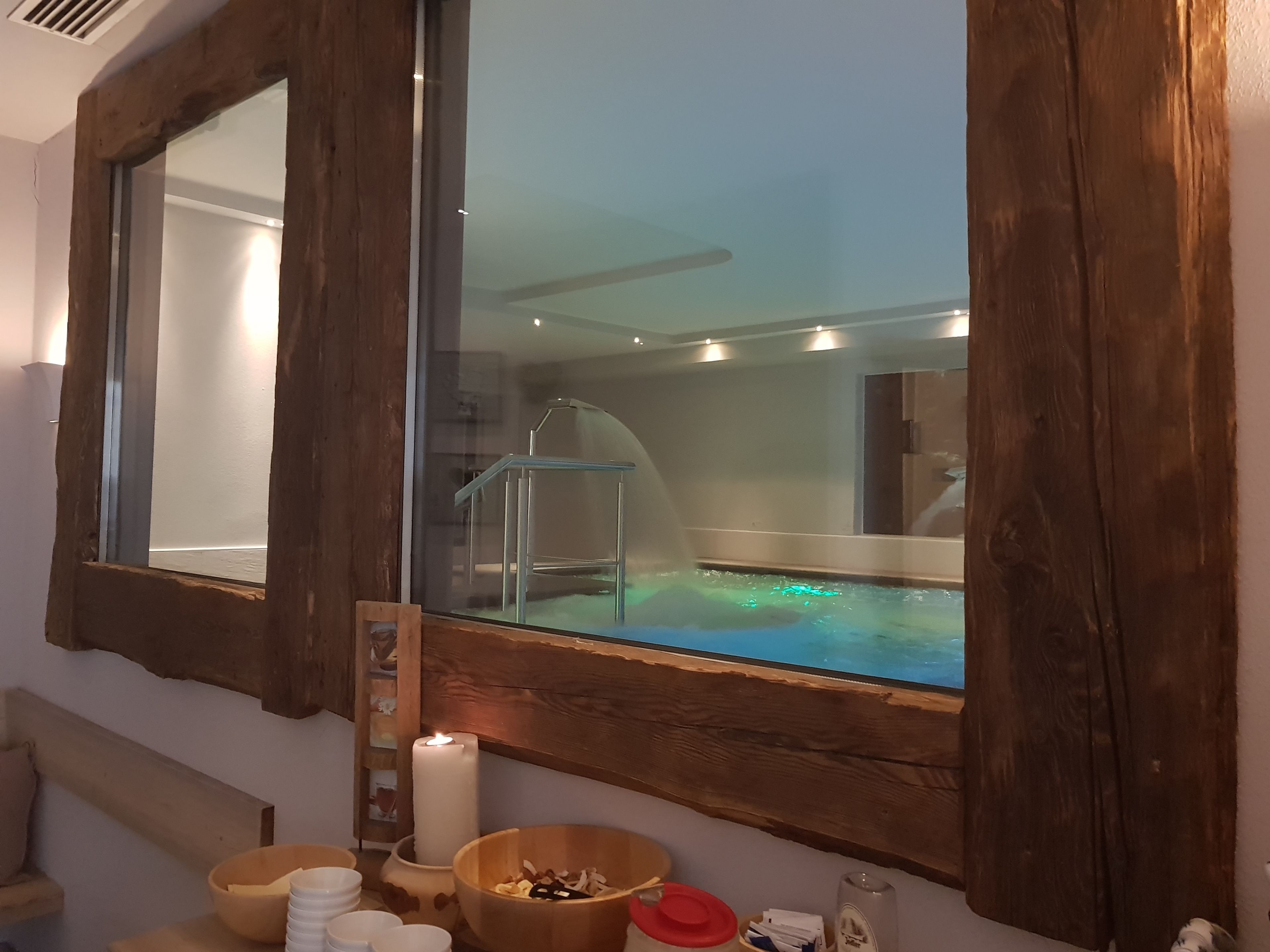 indoor pool, pool loungers