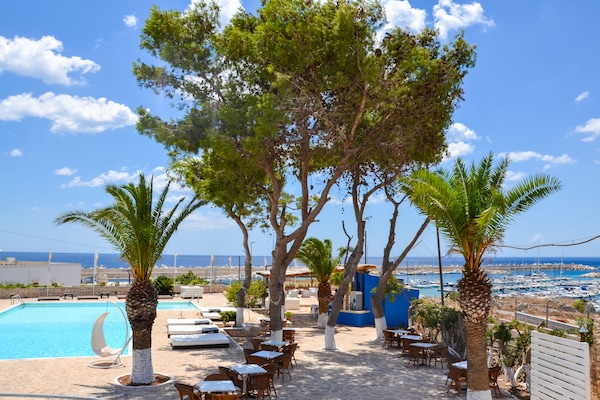 Seasonal outdoor pool, pool umbrellas, sun loungers