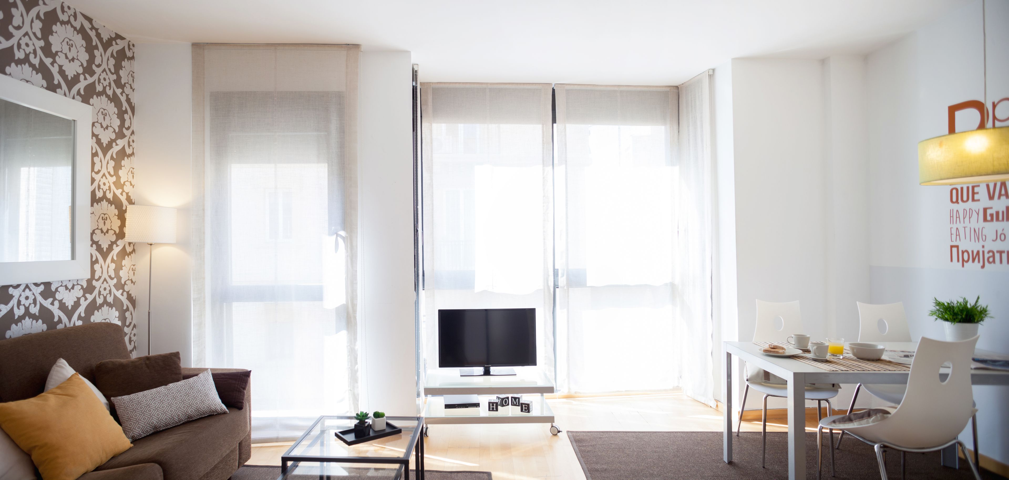 32-inch flat-screen TV with satellite channels, TV, DVD player