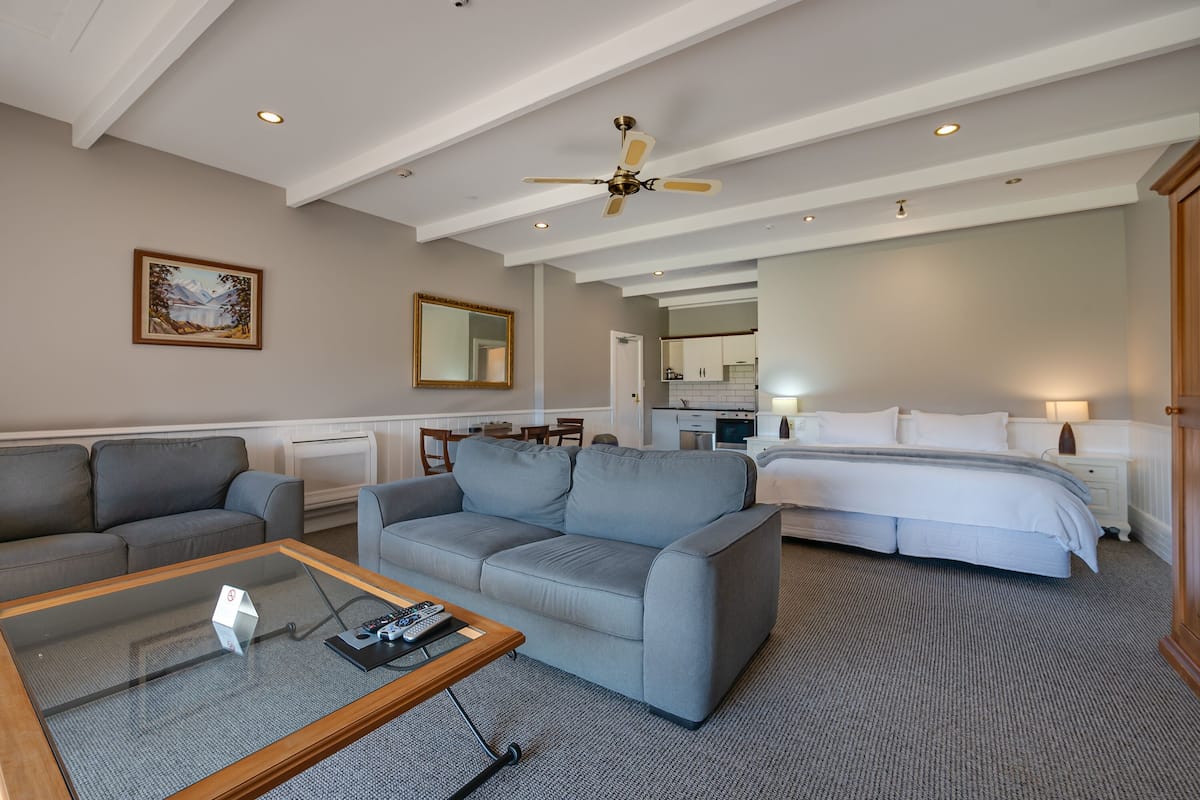 Large Studio Apartment | Living area | Flat-screen TV, fireplace, DVD player