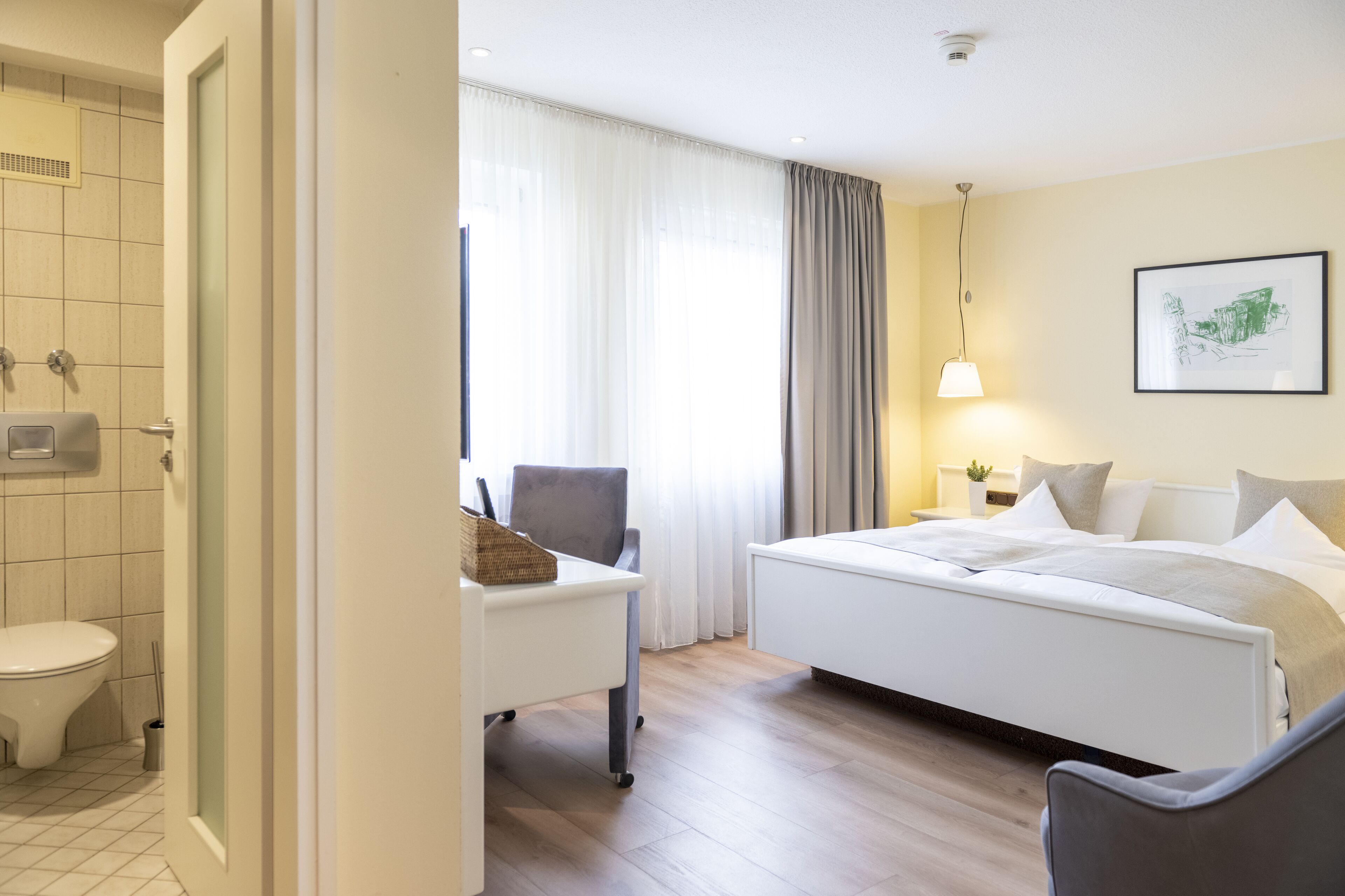 classic double room | bathroom | shower, hair dryer, towels, soap