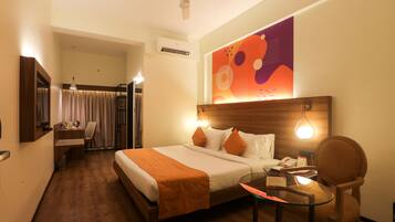 Desk, blackout curtains, soundproofing, iron/ironing board