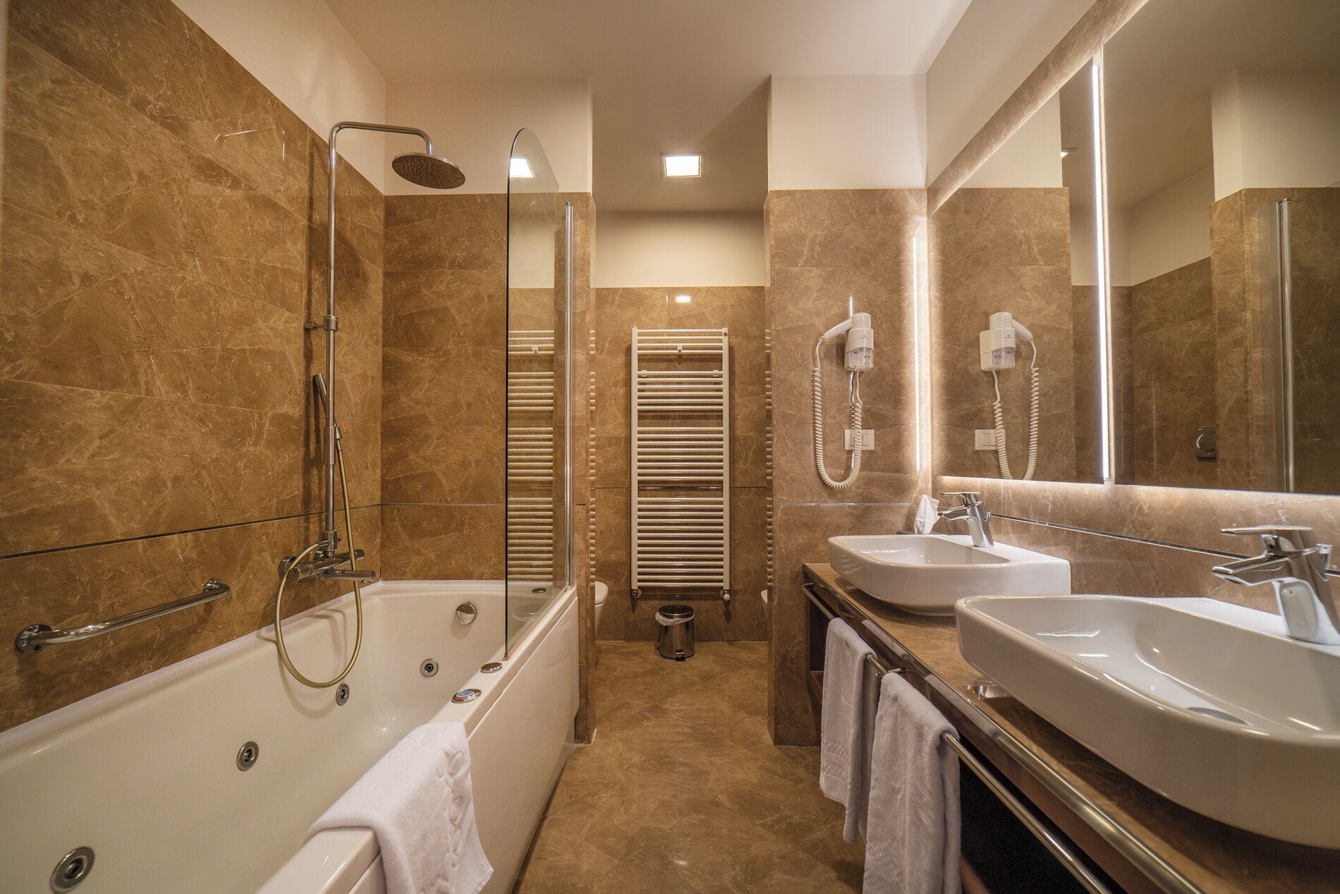 free toiletries, hair dryer, bidet, towels