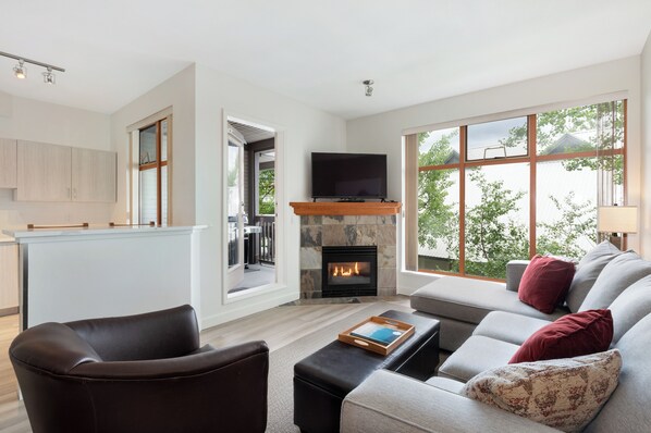 Condo, 2 Bedrooms (Unit 129) | Living area | 50-inch Smart TV with cable channels, fireplace - Northstar by Whiski Jack (Whistler)