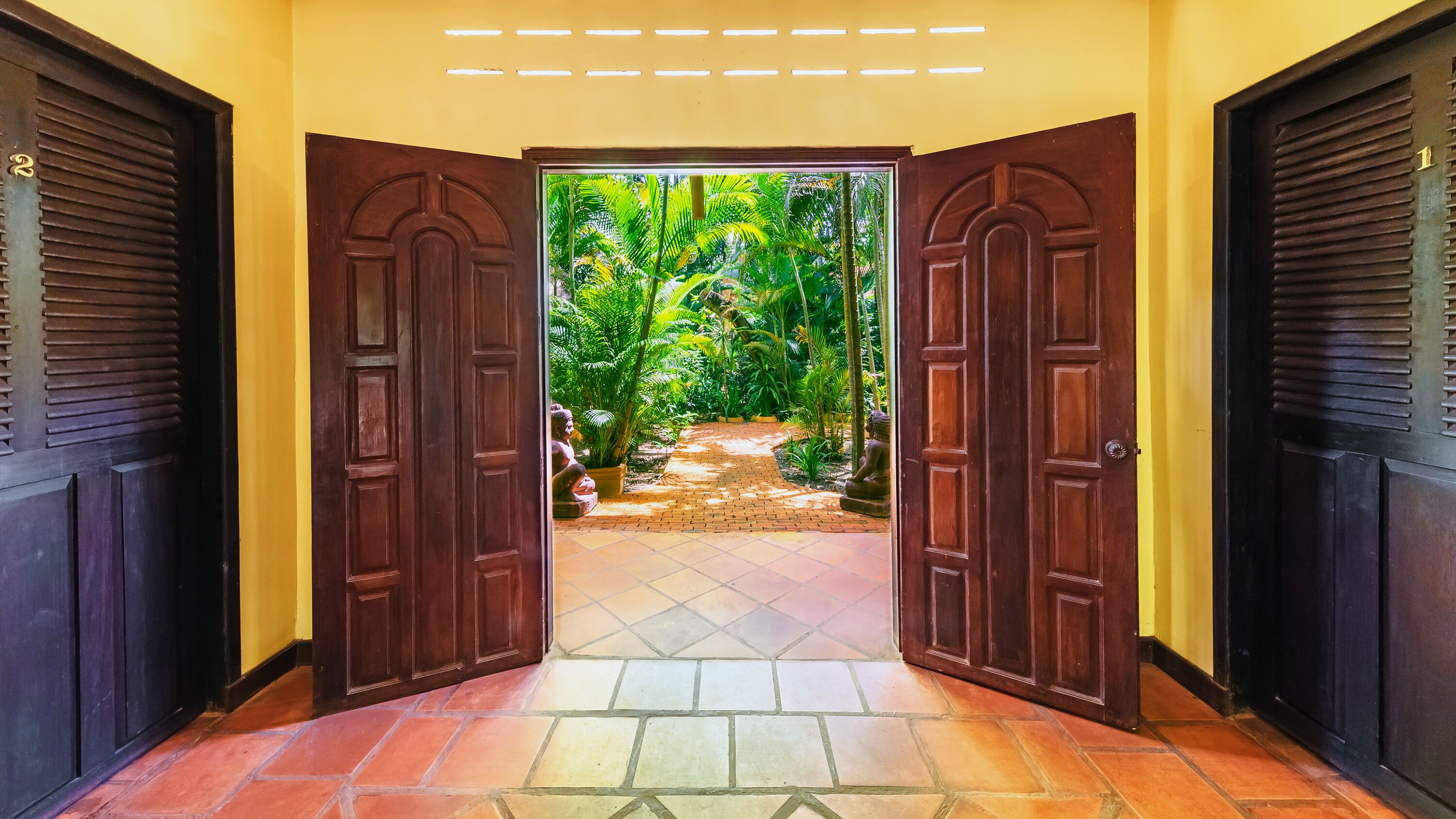 family room with pool view | interior detail