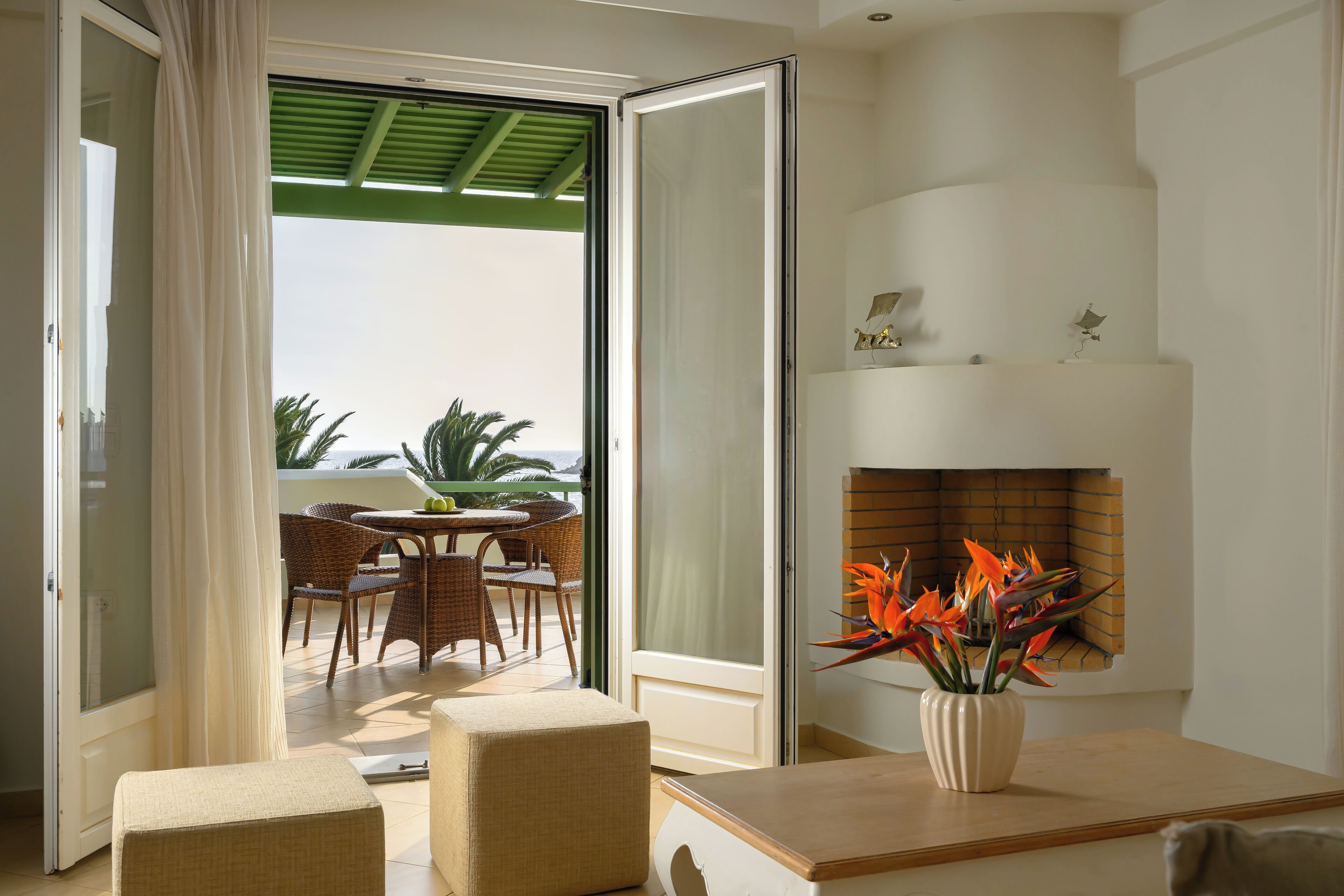 finikas sea view villa with outdoor jacuzzi | living area | 26-inch lcd tv with satellite channels, tv