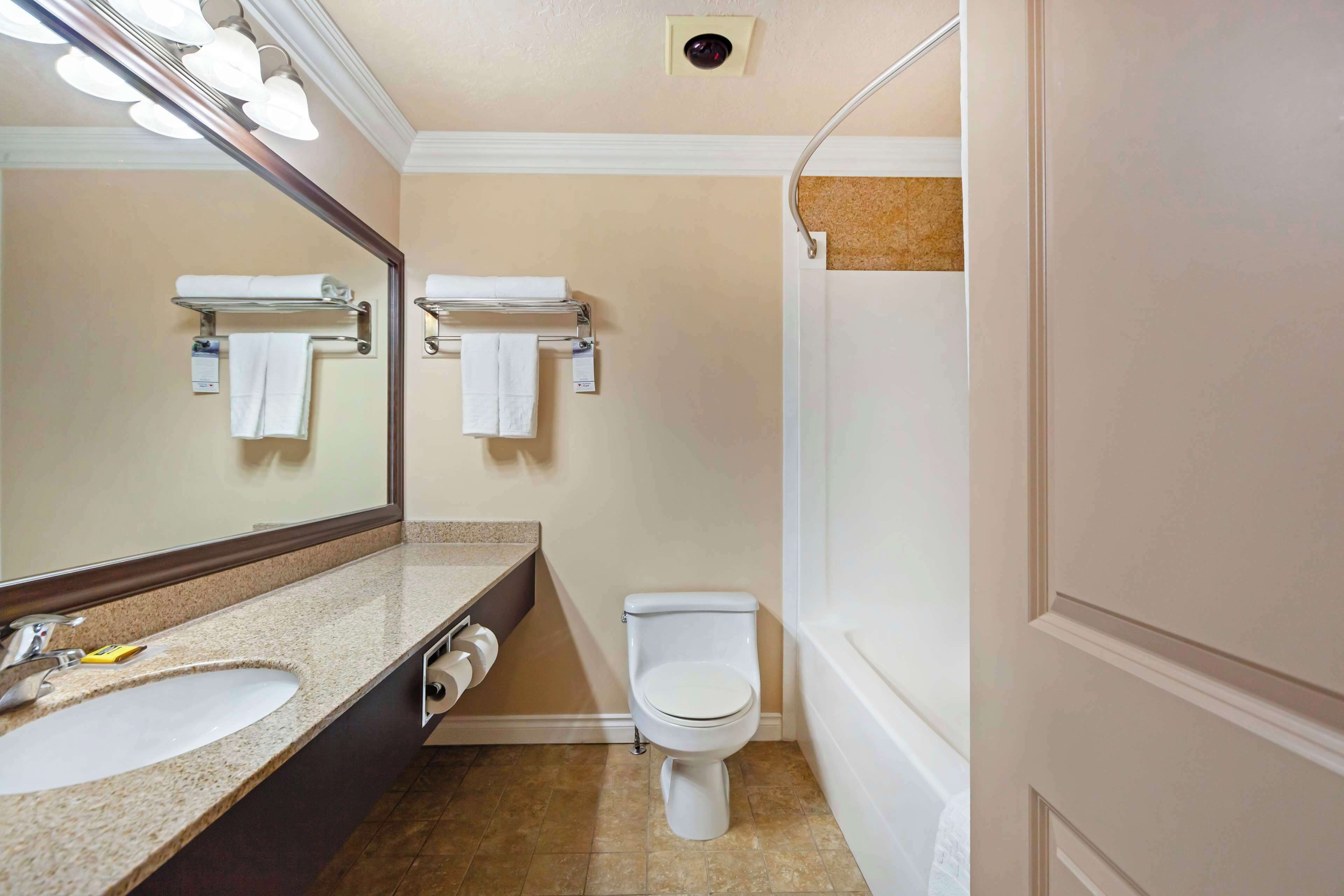 combined shower/bathtub, free toiletries, hair dryer, towels